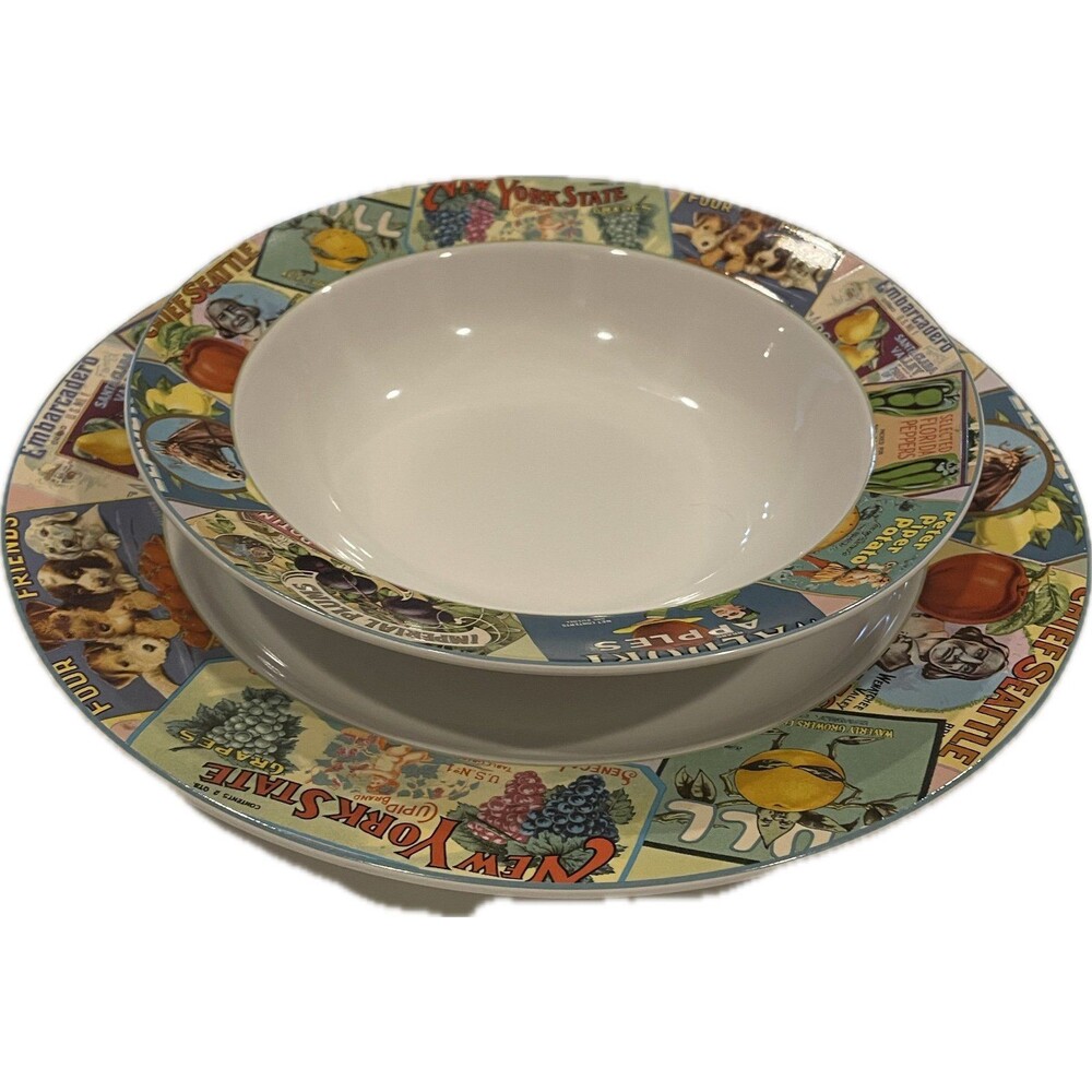 Sakura by Oneida "Vintage Labels" Dinner Plate & Soup Bowl Set - Retired